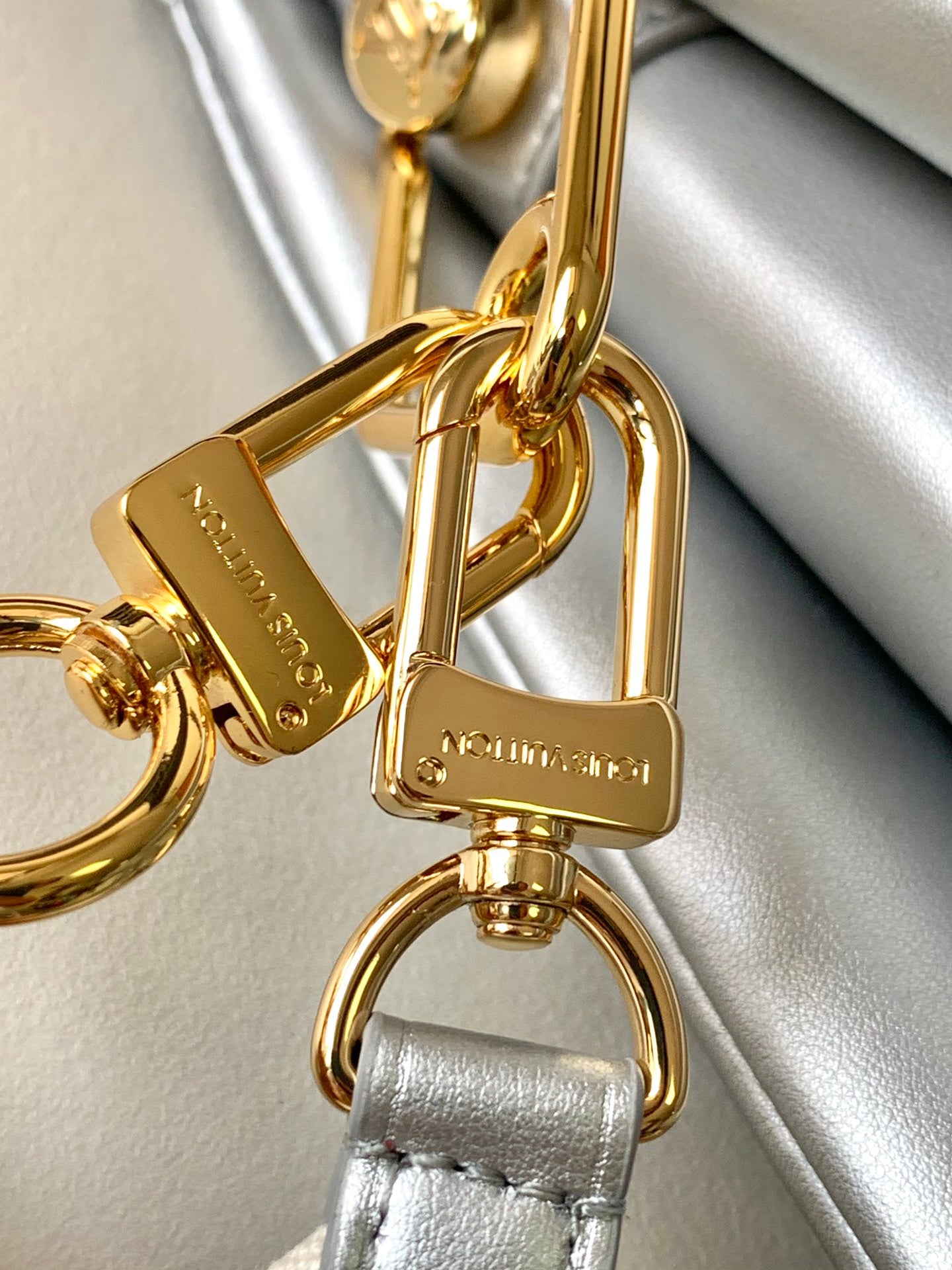 Louis Vuitton Metallic Silver Embossed Shoulder Bag with Chunky Chain Strap