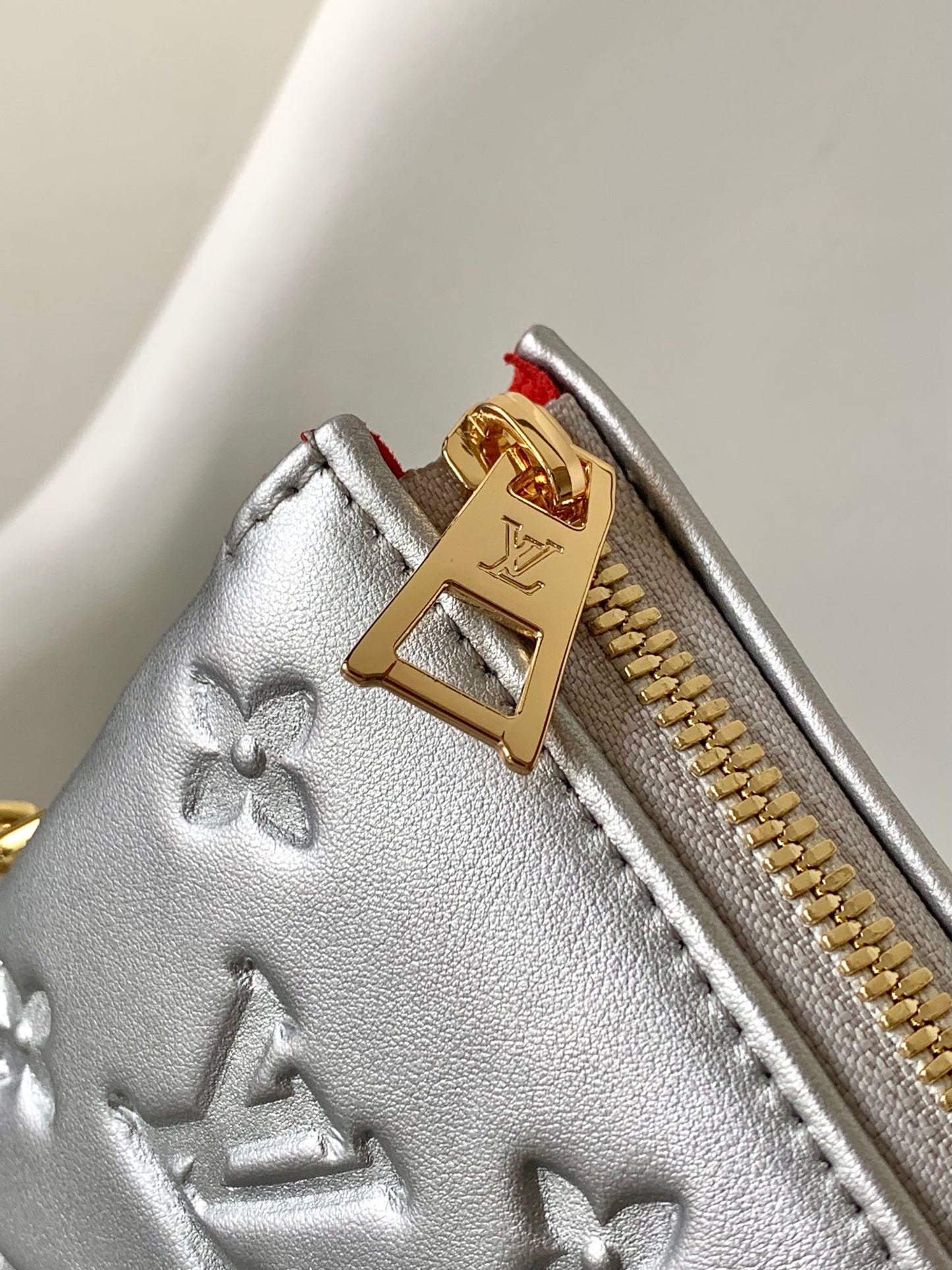 Louis Vuitton Metallic Silver Embossed Shoulder Bag with Chunky Chain Strap