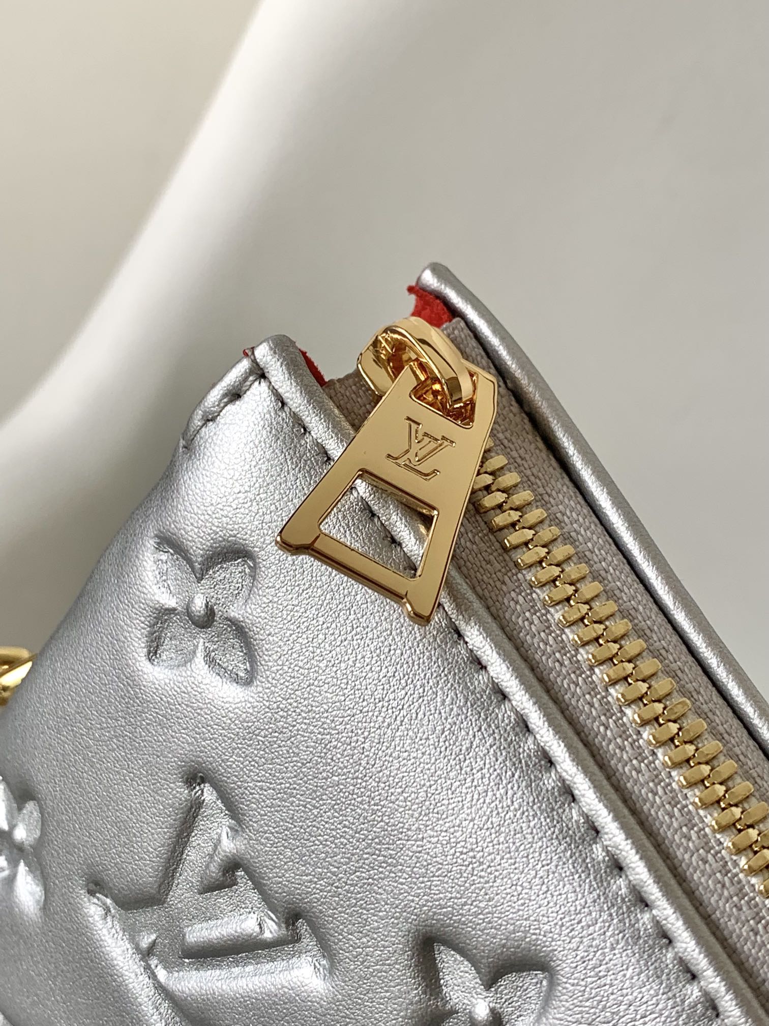Louis Vuitton Metallic Silver Embossed Shoulder Bag with Chunky Chain Strap