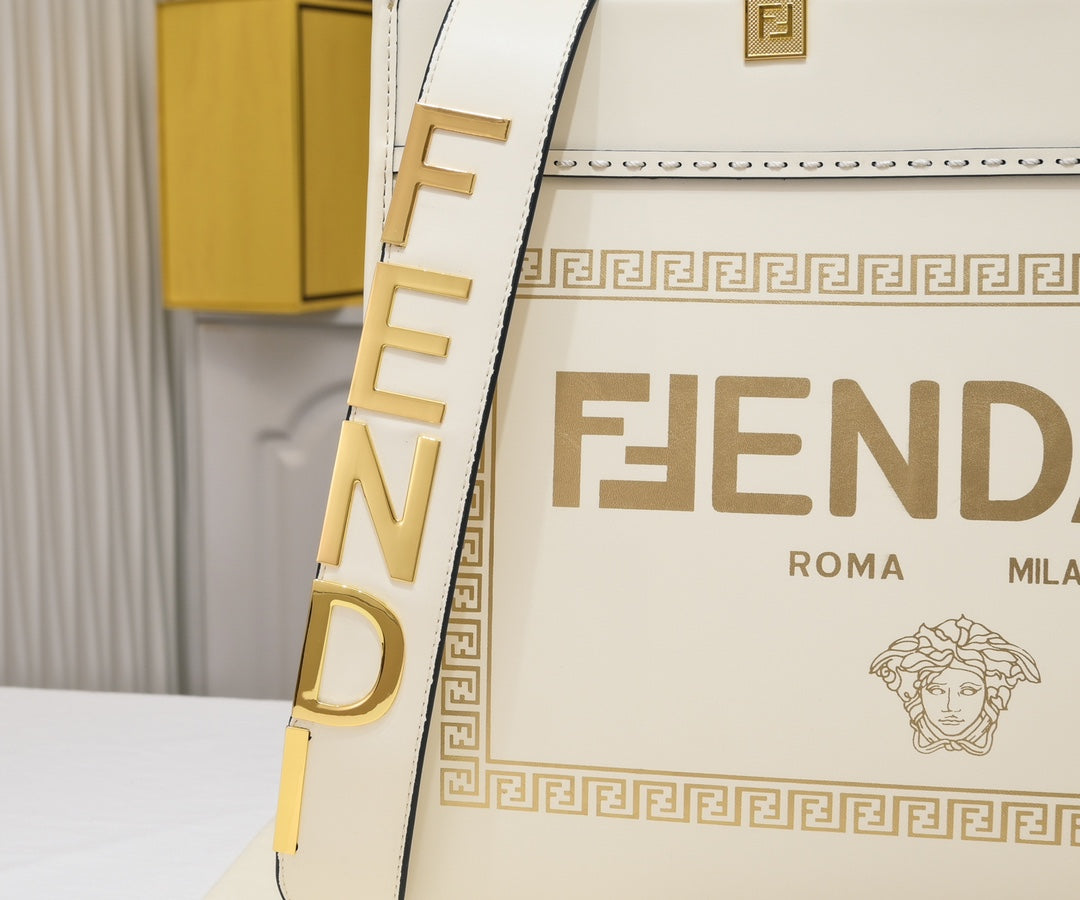 Fendace White Canvas Large Sunshine Tote Bag - Fendi x Versace Collaboration