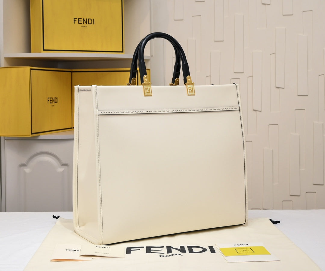 Fendace Sunshine Shopper Tote Bag - White Canvas Logo Bag - Fendi x Versace Collaboration