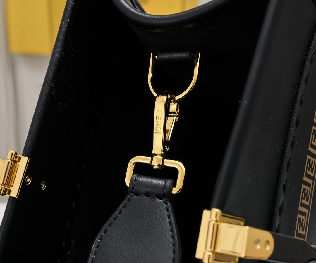 Fendace x Fendi x Versace Sunshine Shopper Tote Bag - Black Leather with Gold Hardware