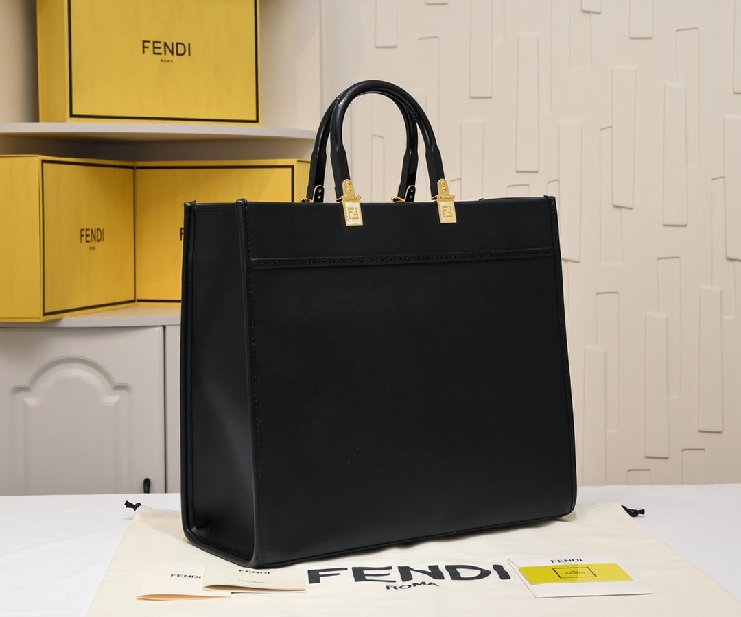 Fendace Sunshine Medium Black Leather Tote Bag - Fendi x Versace Collaboration