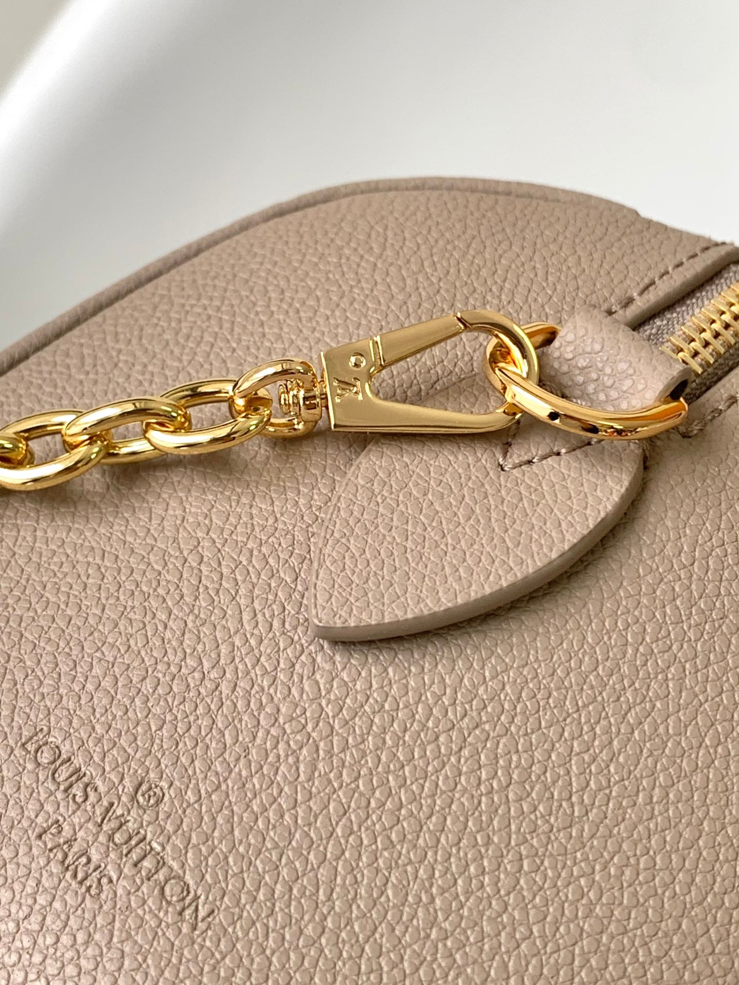 Louis Vuitton Taupe and Cream Leather Monogram Barrel Handbag with Chain Strap