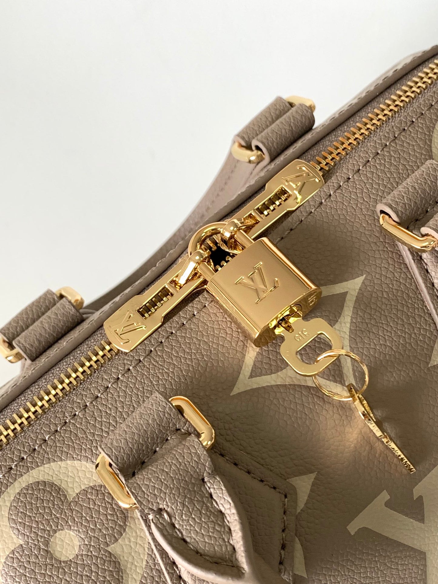 Louis Vuitton Taupe and Cream Leather Monogram Barrel Handbag with Chain Strap