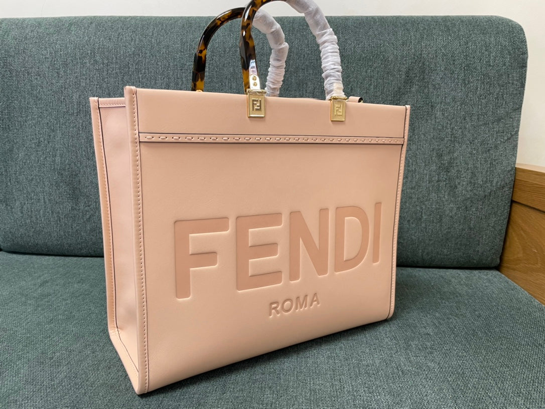 Fendi Sunshine Shopper Medium Pink Leather Tote Bag