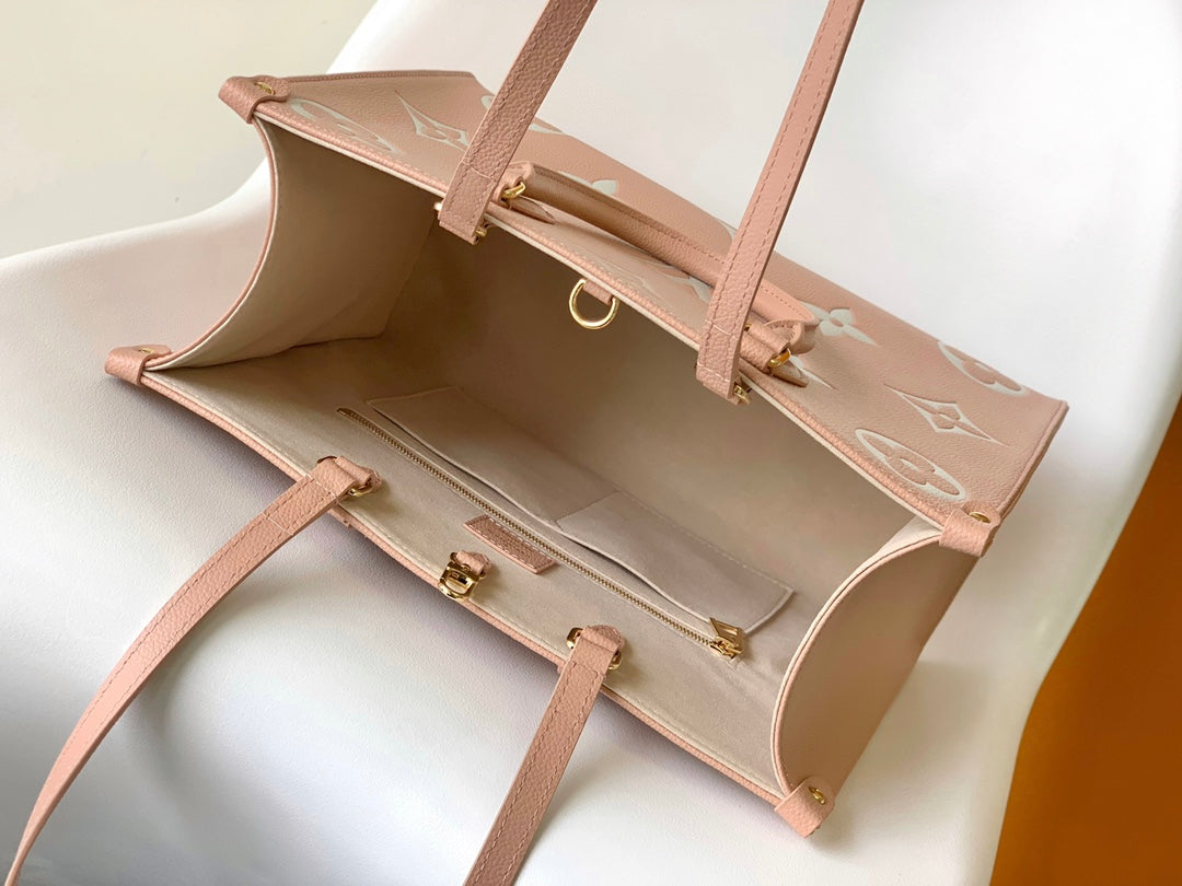 Louis Vuitton Pink Embossed Monogram Leather Tote Bag Large Shoulder Handbag