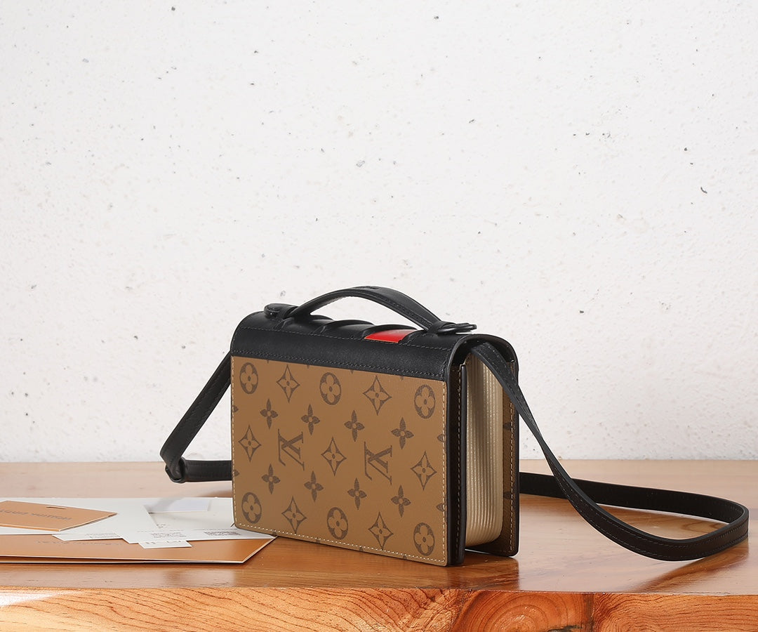 Louis Vuitton Brown Monogram Canvas Box Clutch Crossbody Bag with Strap