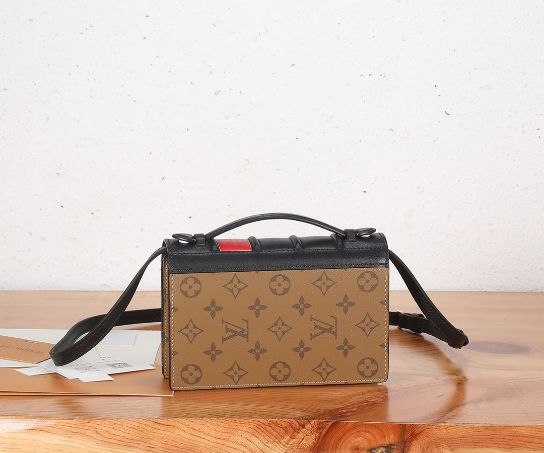 Louis Vuitton Brown Monogram Canvas Box Clutch Crossbody Bag with Strap