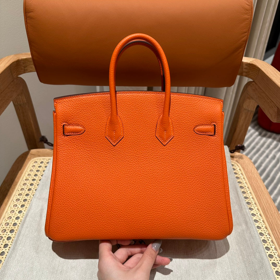 Classic Orange Leather Top-Handle Handbag with Gold-Tone Hardware