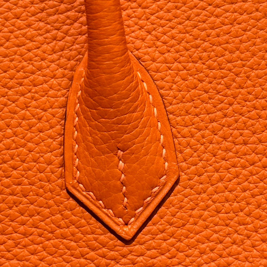 Classic Orange Leather Top-Handle Handbag with Gold-Tone Hardware