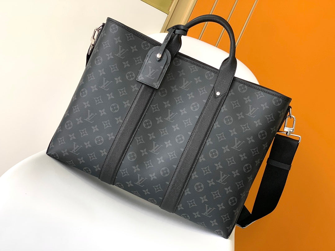 Louis Vuitton Black Monogram Pattern Business Briefcase with Shoulder Strap