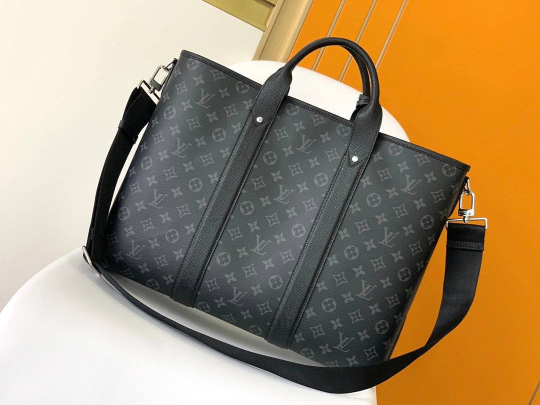 Louis Vuitton Black Monogram Pattern Business Briefcase with Shoulder Strap