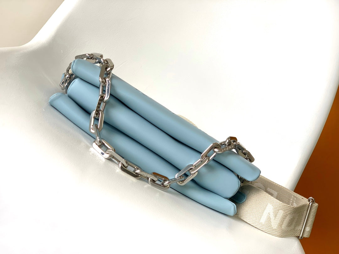 Louis Vuitton Light Blue Embossed Monogram Fanny Pack Crossbody Bag with Chain