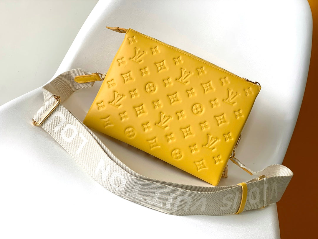 Louis Vuitton Chic Yellow Quilted Crossbody Bag with Wide Strap and Chain
