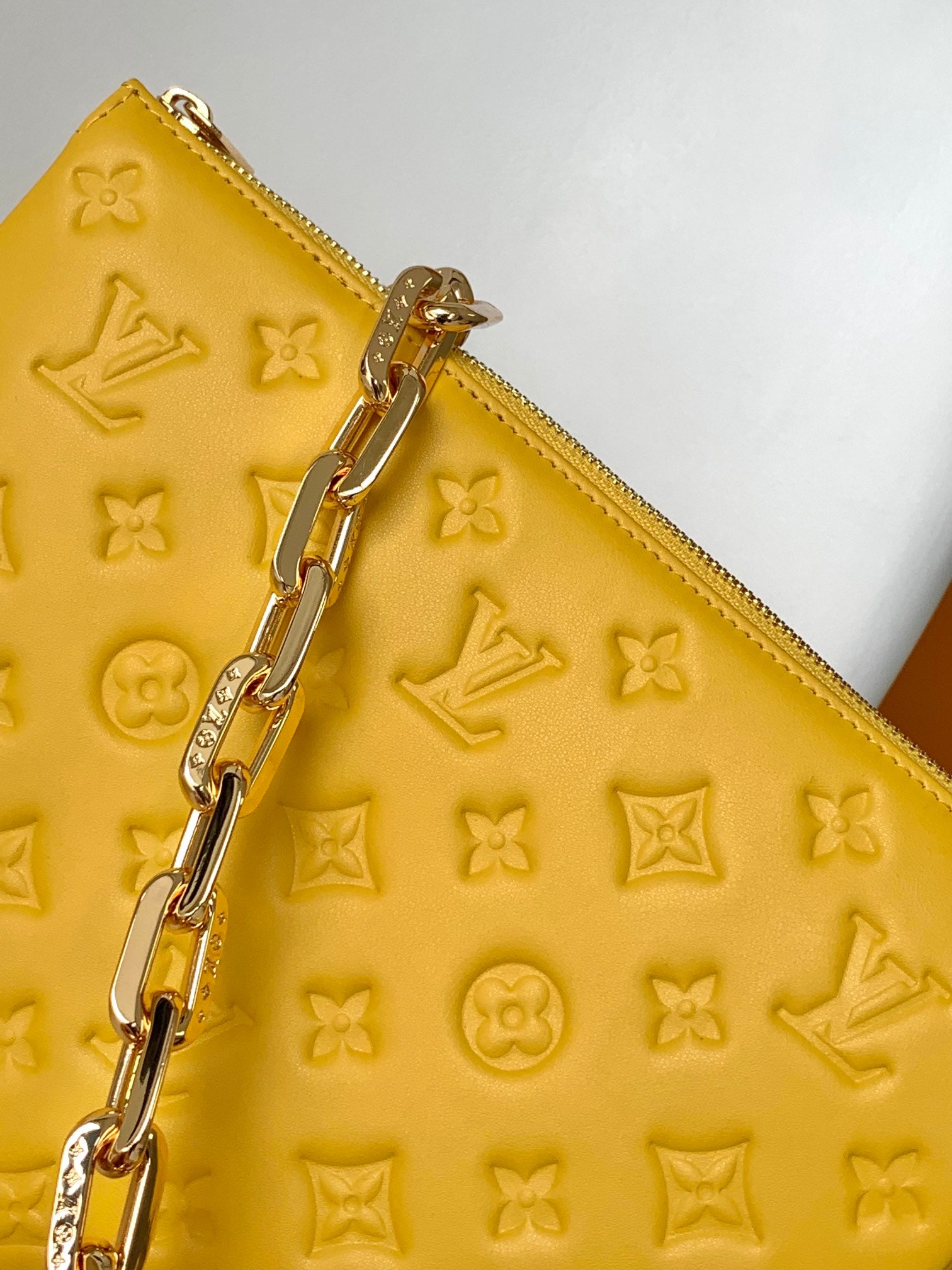 Louis Vuitton Chic Yellow Quilted Crossbody Bag with Wide Strap and Chain