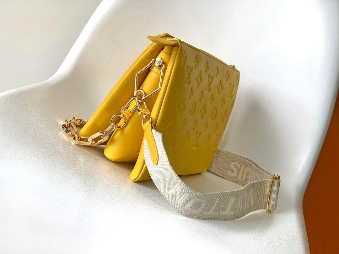 Louis Vuitton Chic Yellow Quilted Crossbody Bag with Wide Strap and Chain