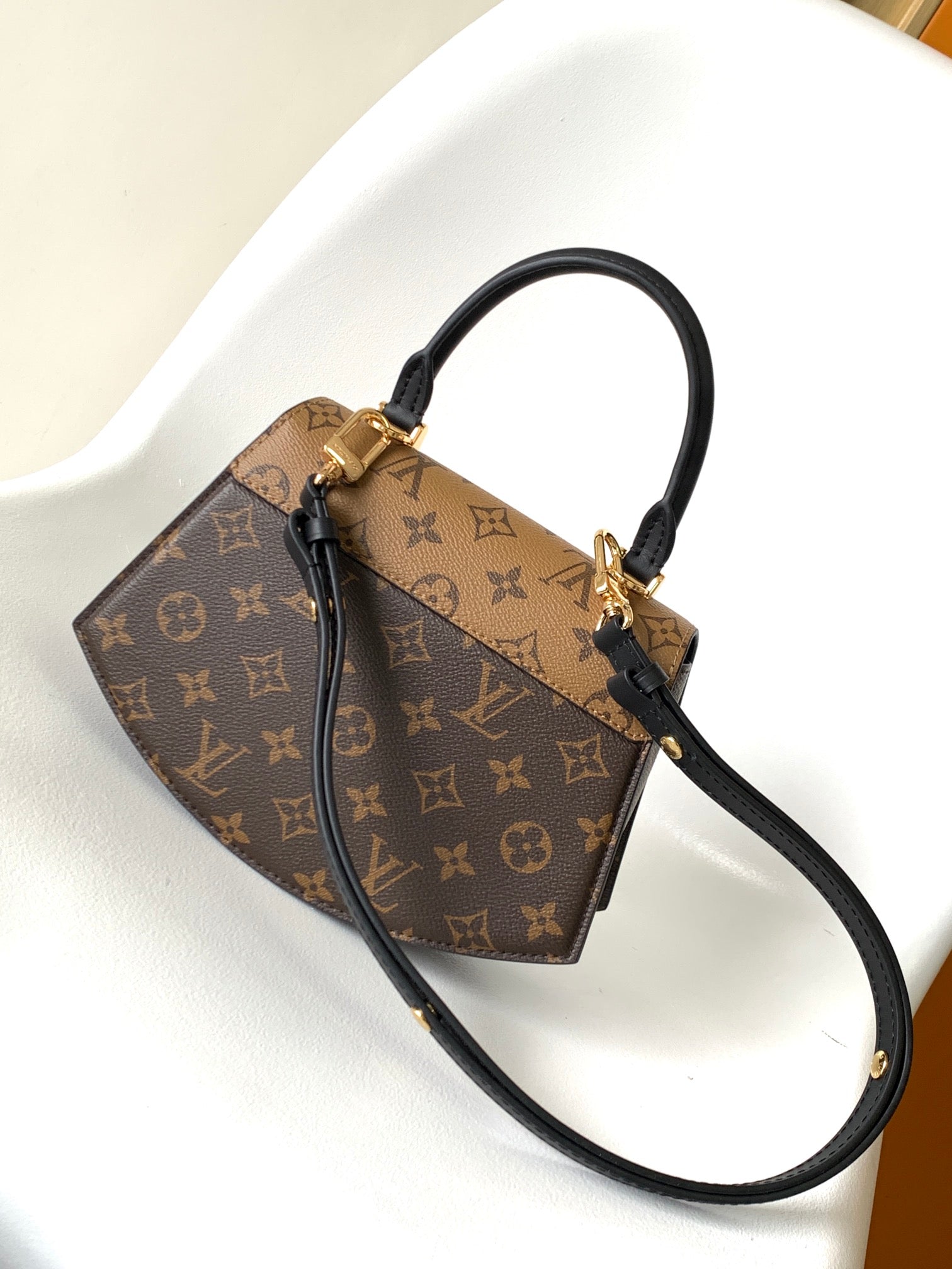 Louis Vuitton Monogram Pattern Two-Tone Top Handle Handbag with Gold Lock
