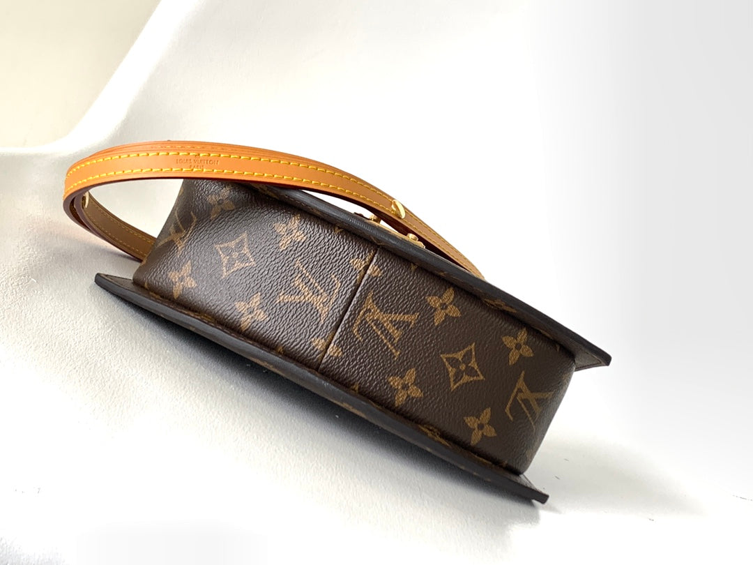 Louis Vuitton Vintage Brown Monogram Satchel Bag with Top Handle and Gold Lock