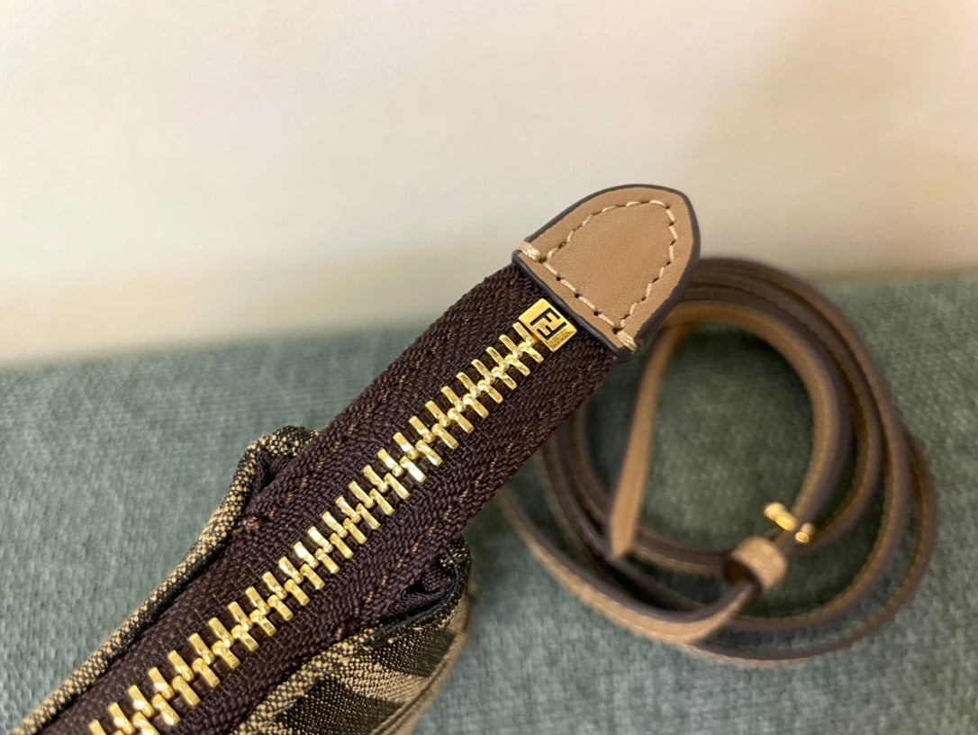 Fendi Zucca Monogram Brown Canvas Crossbody Bag with Gold Chain Strap