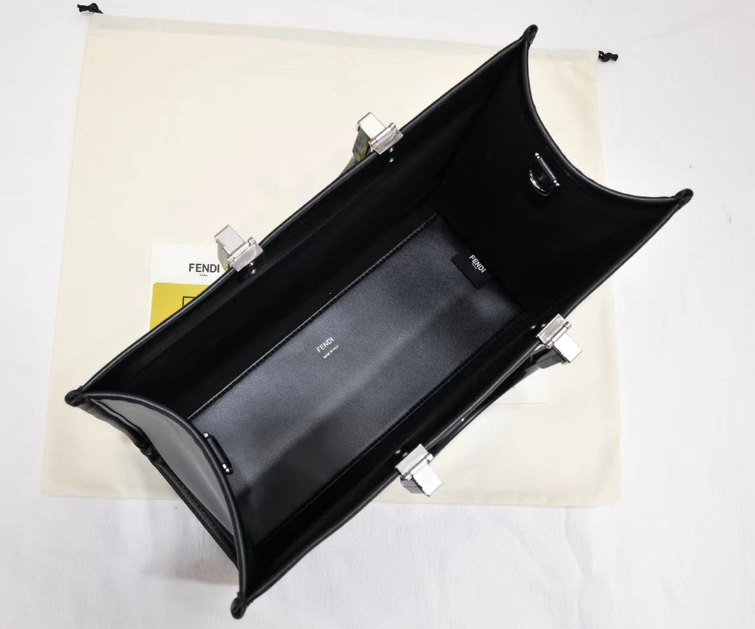 Fendi Sunshine Medium Black Leather Tote Bag