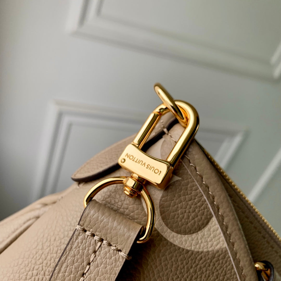 Louis Vuitton Elegant Beige Monogram Pattern Leather Handbag with Top Handle