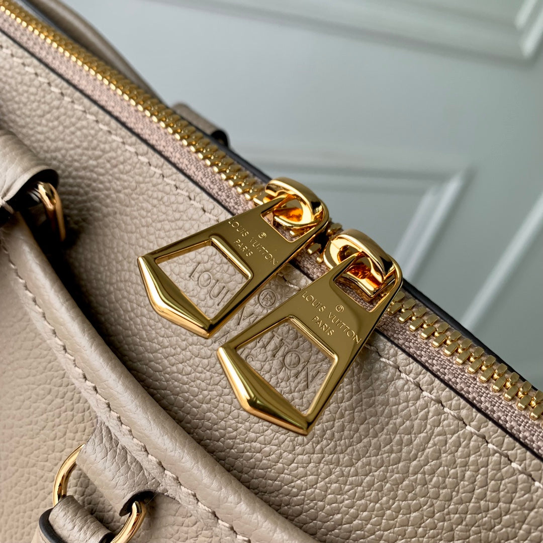 Louis Vuitton Elegant Beige Monogram Pattern Leather Handbag with Top Handle