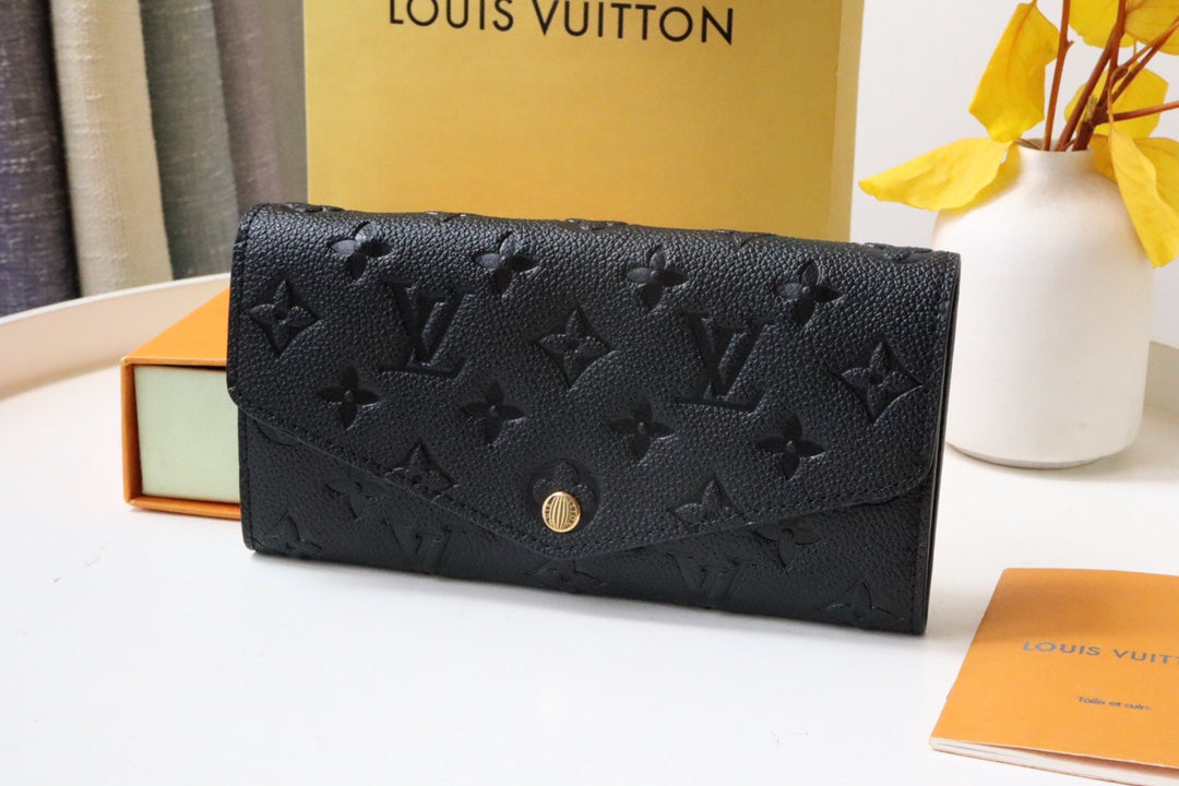 Louis Vuitton Black Embossed Leather Envelope Long Wallet with Gold Button