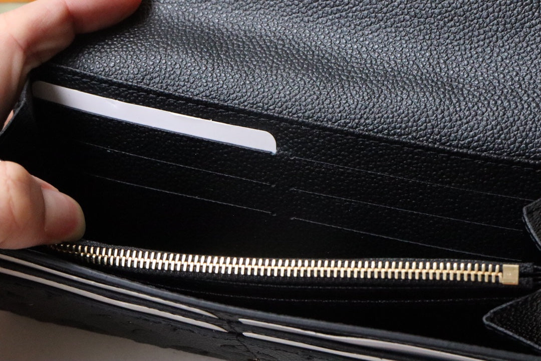 Louis Vuitton Black Embossed Leather Envelope Long Wallet with Gold Button
