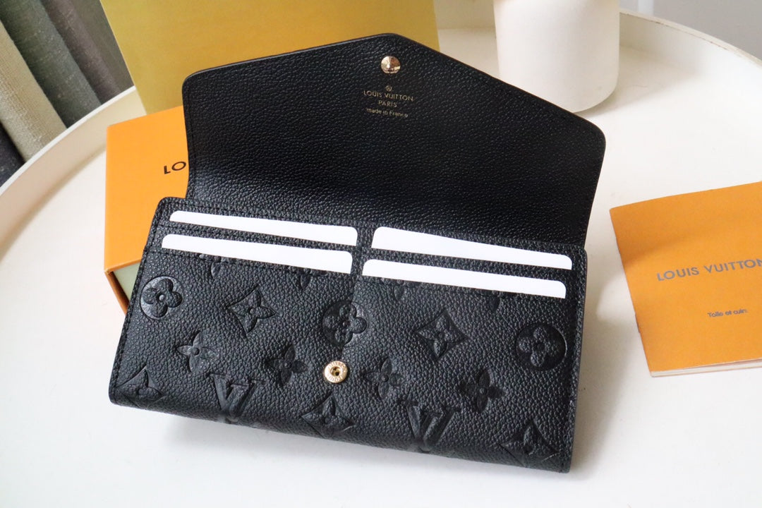 Louis Vuitton Black Embossed Leather Envelope Long Wallet with Gold Button