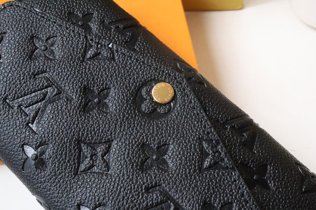 Louis Vuitton Black Embossed Leather Envelope Long Wallet with Gold Button