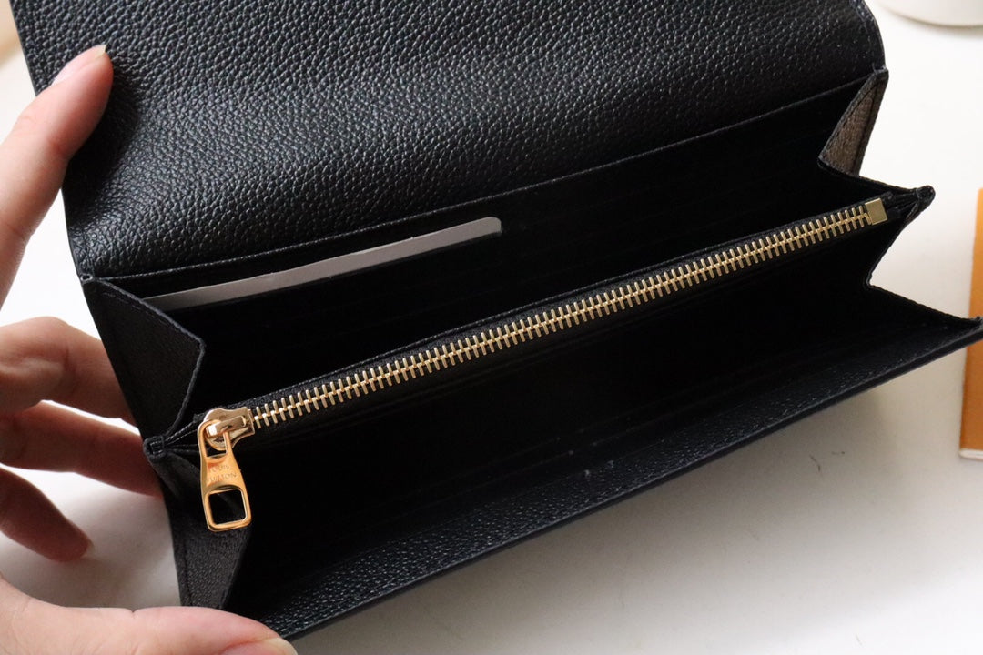 Louis Vuitton Black Embossed Leather Envelope Long Wallet with Gold Button