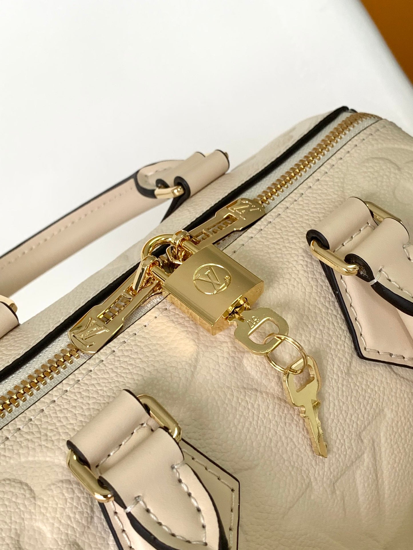 Louis Vuitton Beige Embossed Monogram Leather Crossbody Boston Bag