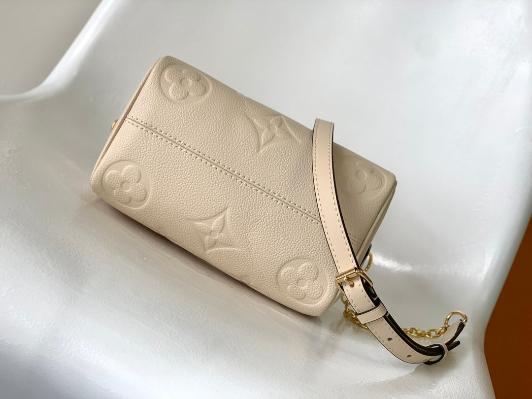 Louis Vuitton Beige Embossed Monogram Leather Crossbody Boston Bag