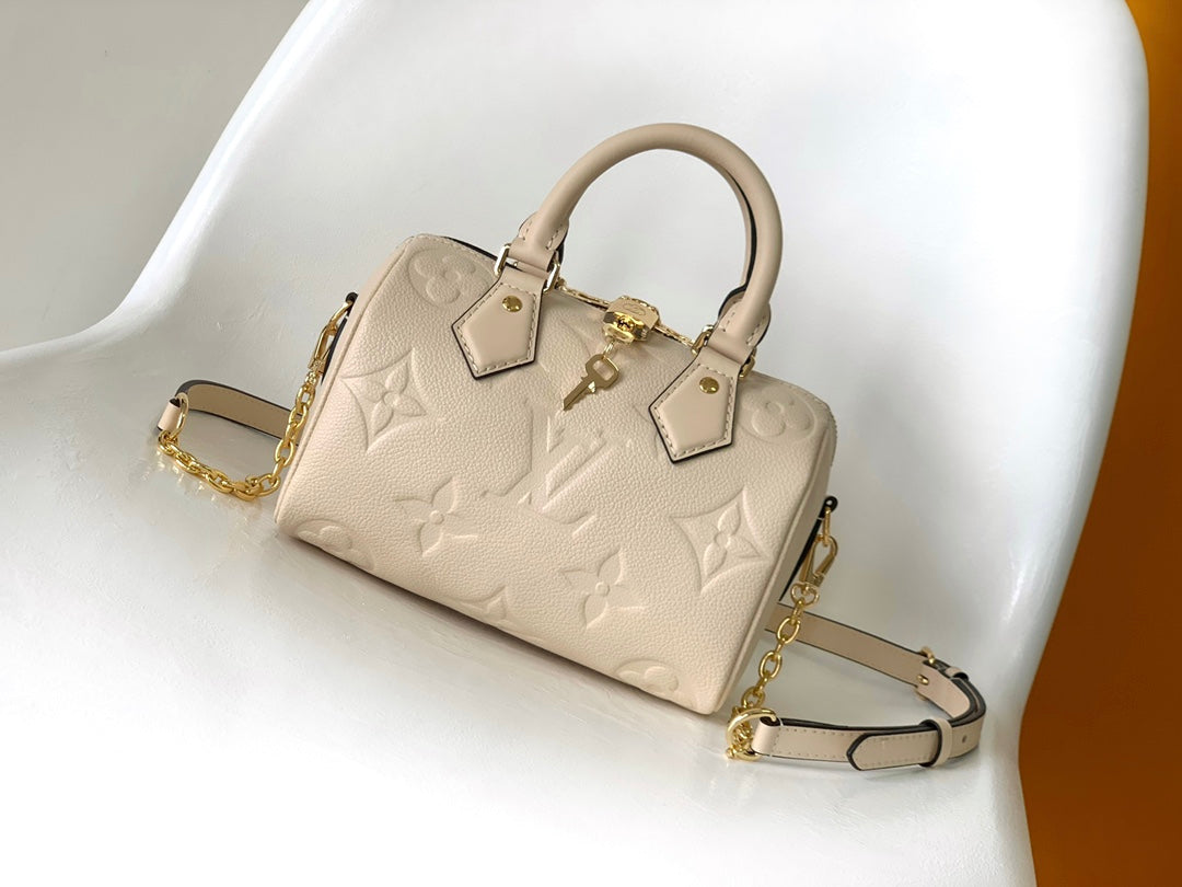 Louis Vuitton Beige Embossed Monogram Leather Crossbody Boston Bag