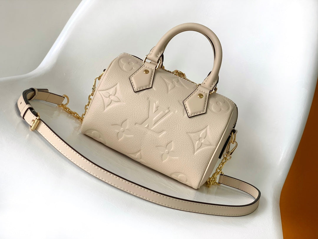 Louis Vuitton Beige Embossed Monogram Leather Crossbody Boston Bag