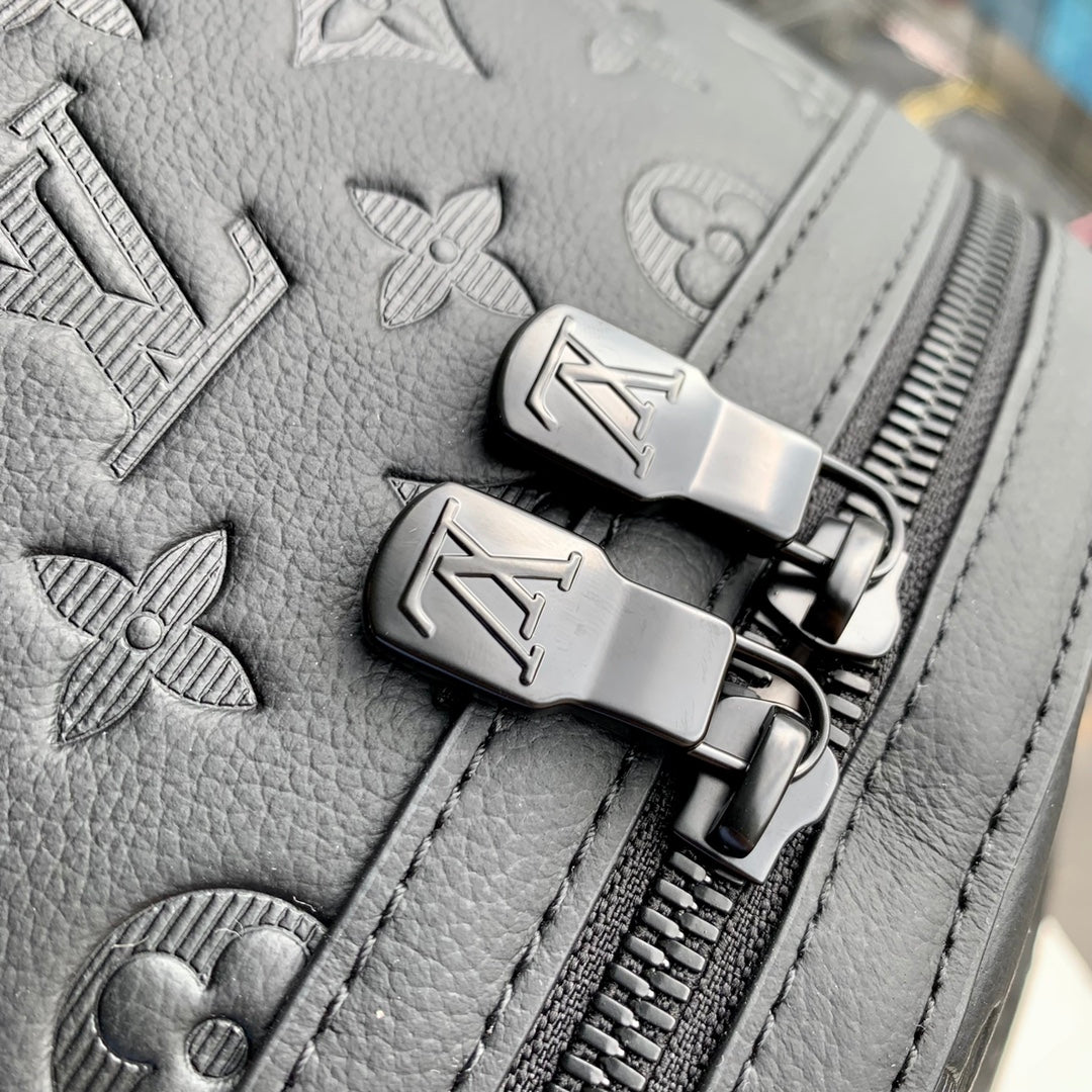 Louis Vuitton Matte Black Embossed Leather Monogram Pattern Unisex Backpack