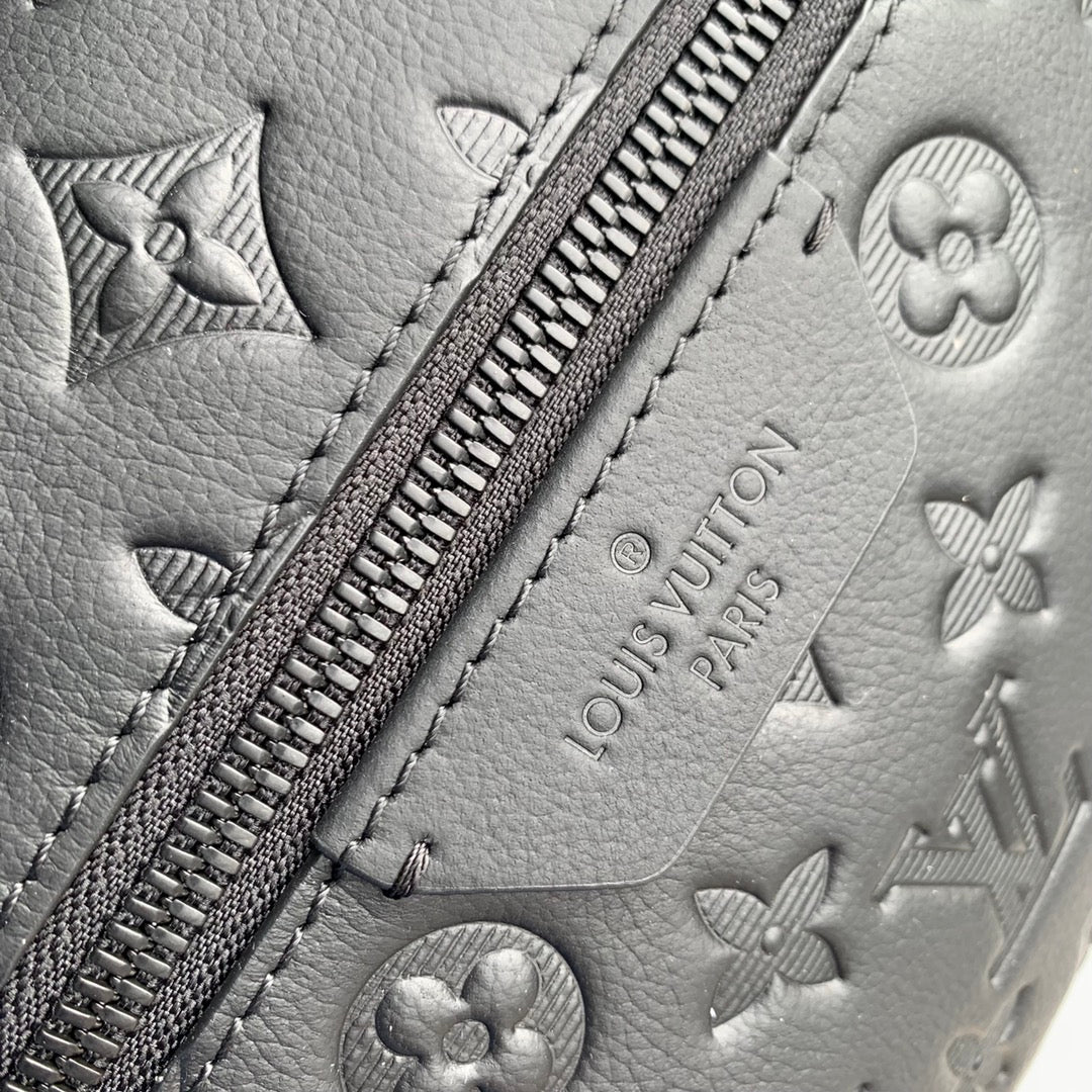 Louis Vuitton Matte Black Embossed Leather Monogram Pattern Unisex Backpack