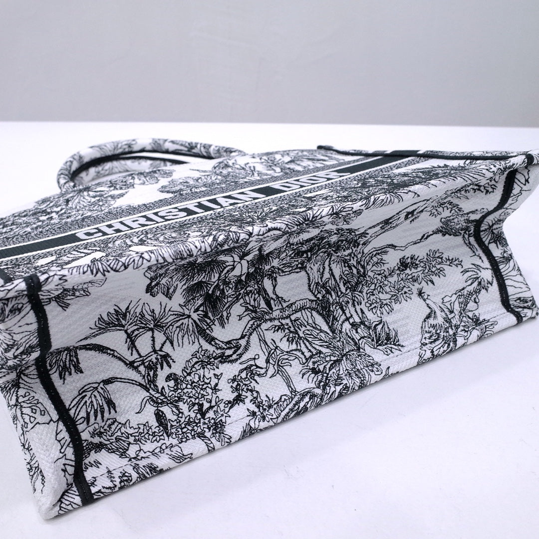 Dior Black and White Jungle Animal Print Canvas Tote Handbag