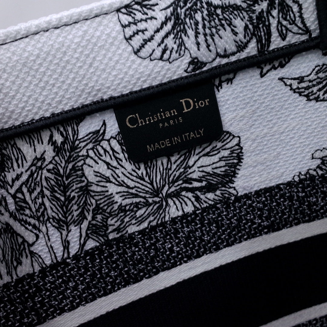 Dior Black and White Jungle Animal Print Canvas Tote Handbag