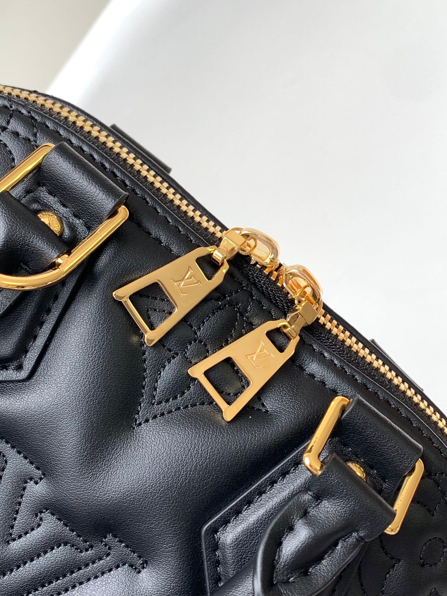 Louis Vuitton Black Embossed Quilted Leather Dome Handbag with Wide Strap