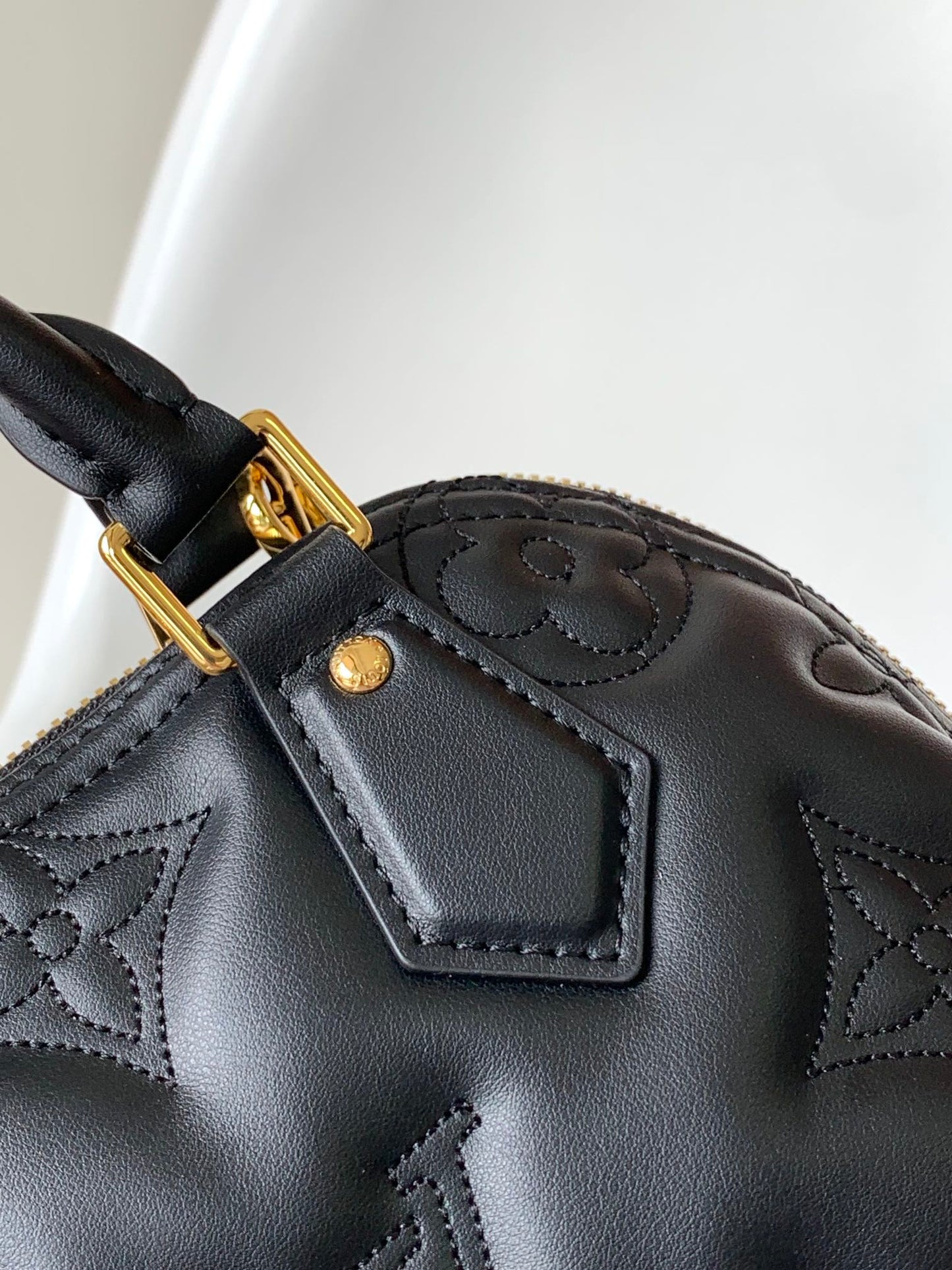 Louis Vuitton Black Embossed Quilted Leather Dome Handbag with Wide Strap