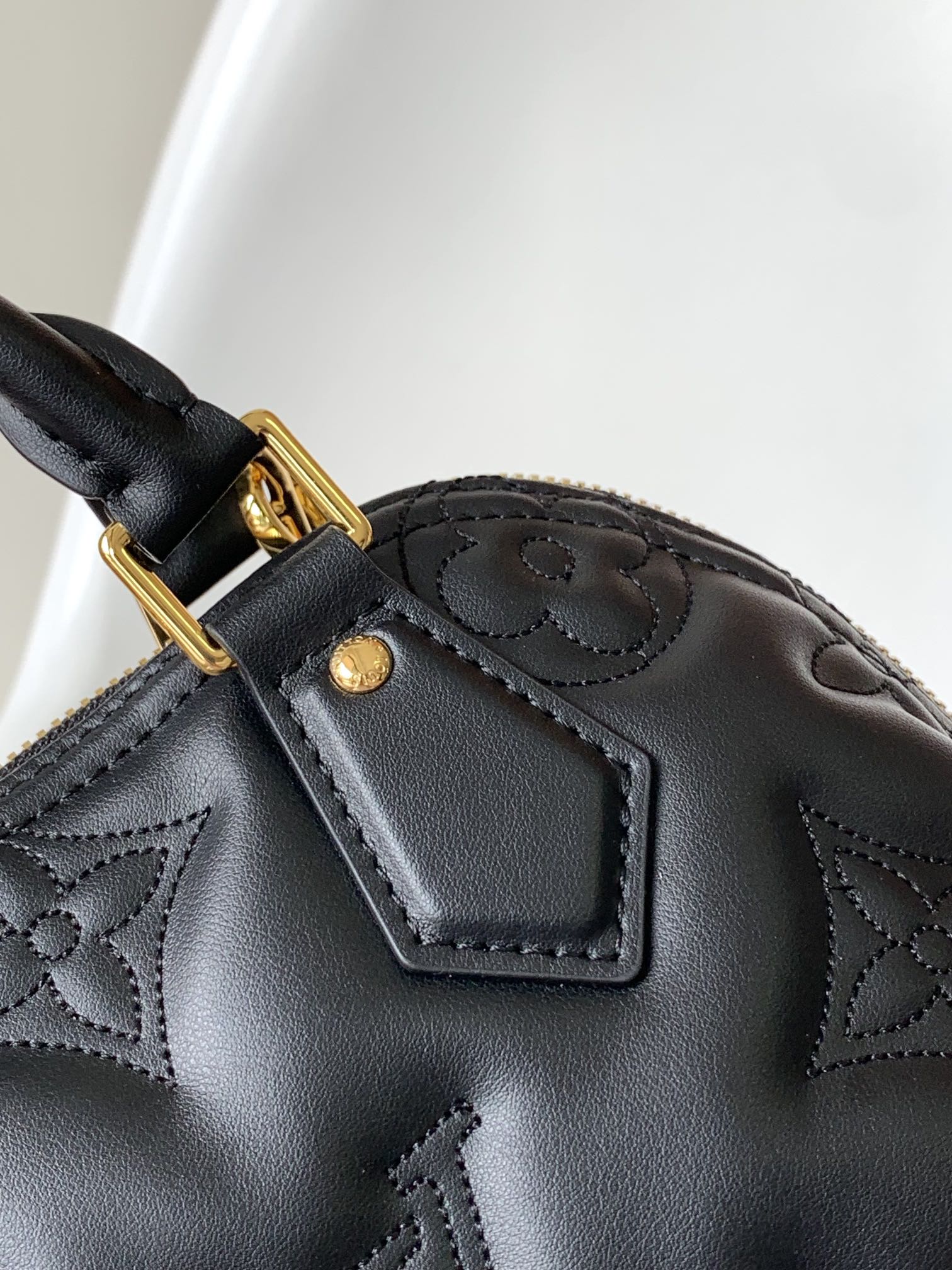 Louis Vuitton Black Embossed Quilted Leather Dome Handbag with Wide Strap
