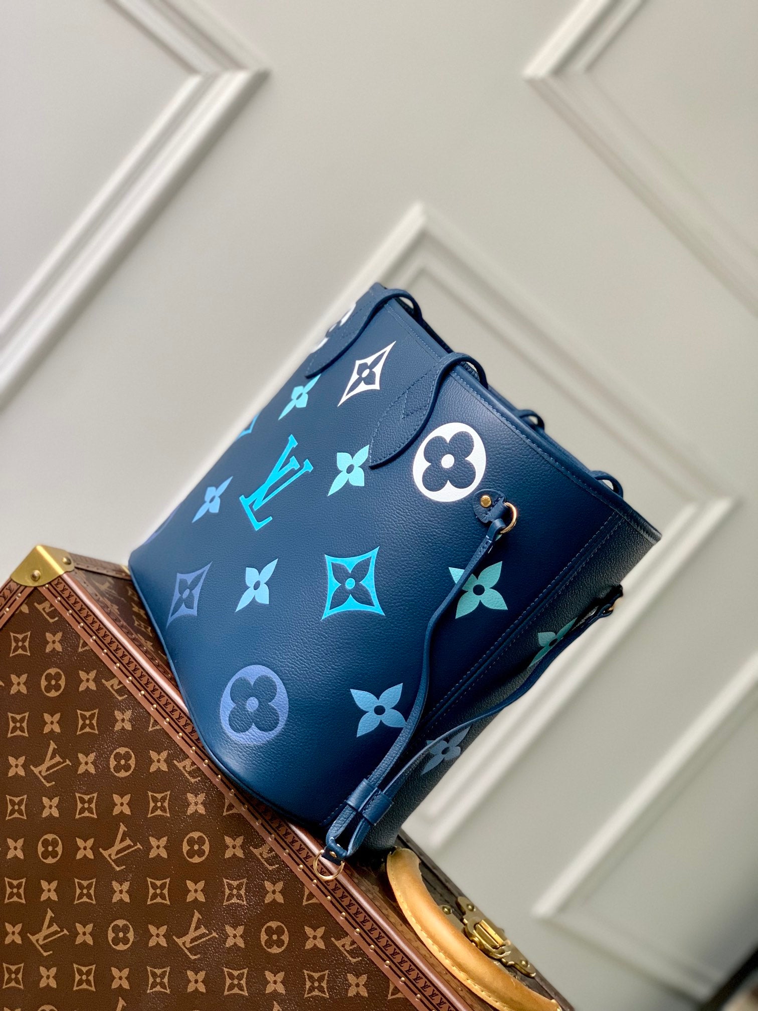 Louis Vuitton Navy Blue Monogram Pattern Luxury Leather Tote Handbag