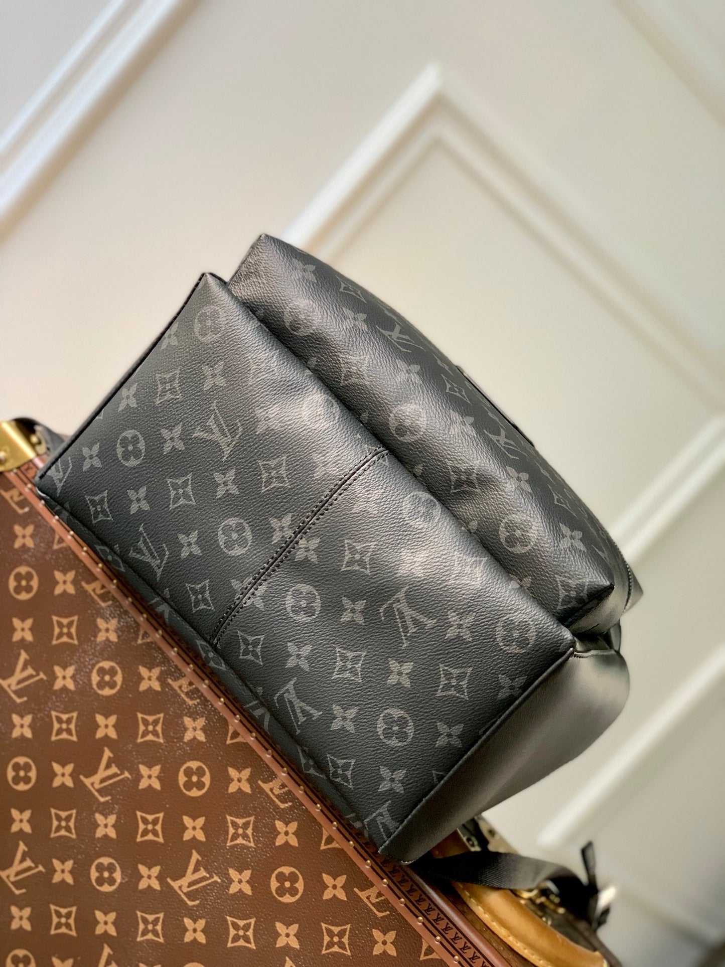 Louis Vuitton Classic Dark Grey Monogram Pattern Unisex Travel Backpack