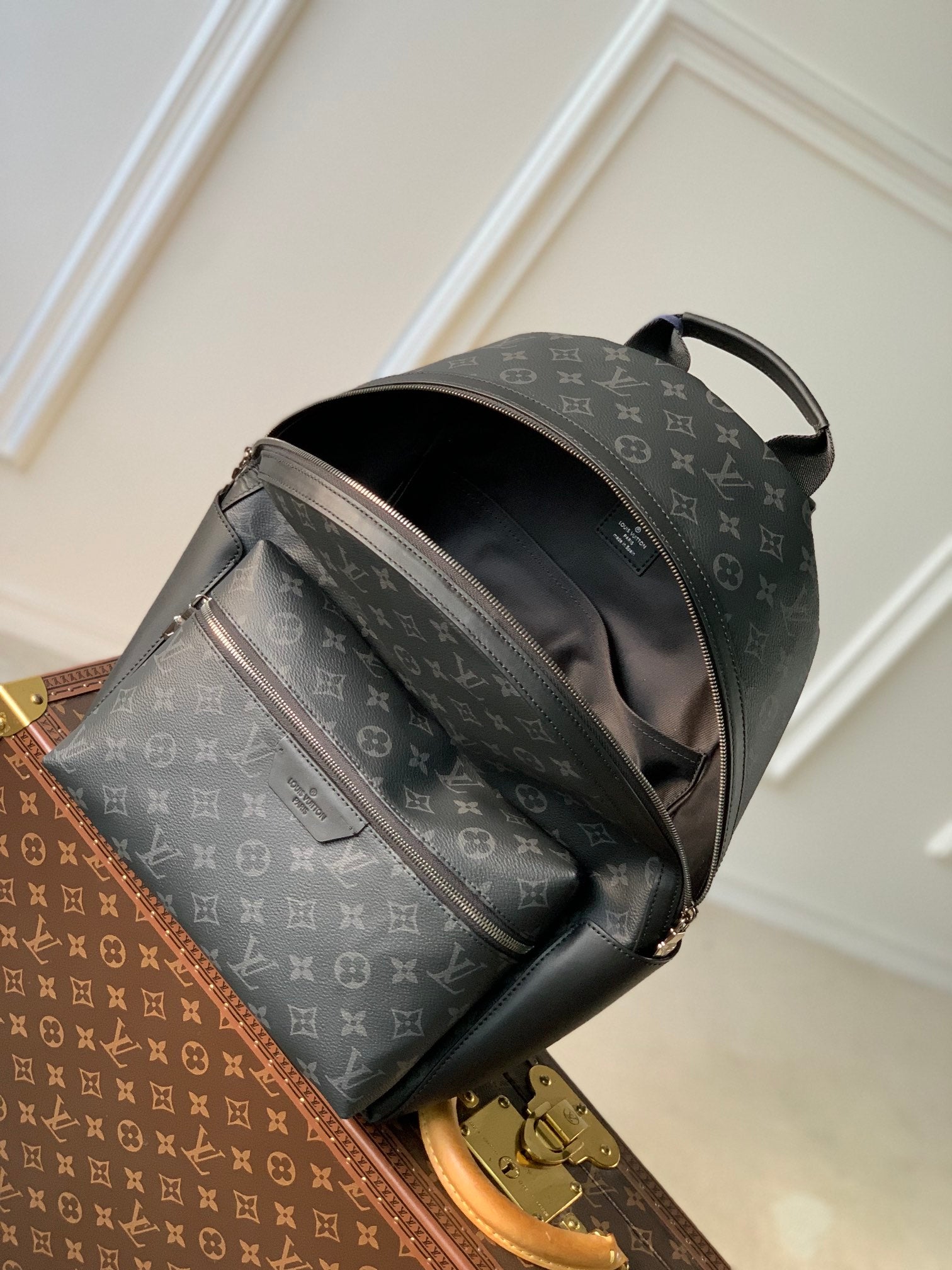 Louis Vuitton Classic Dark Grey Monogram Pattern Unisex Travel Backpack