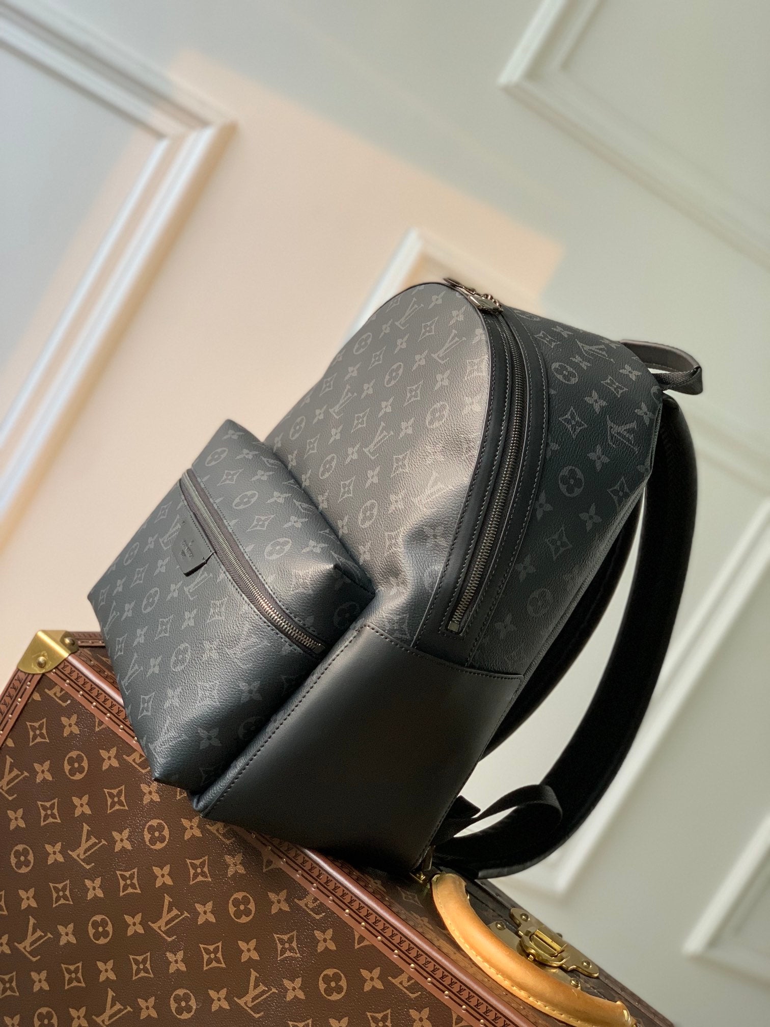 Louis Vuitton Classic Dark Grey Monogram Pattern Unisex Travel Backpack