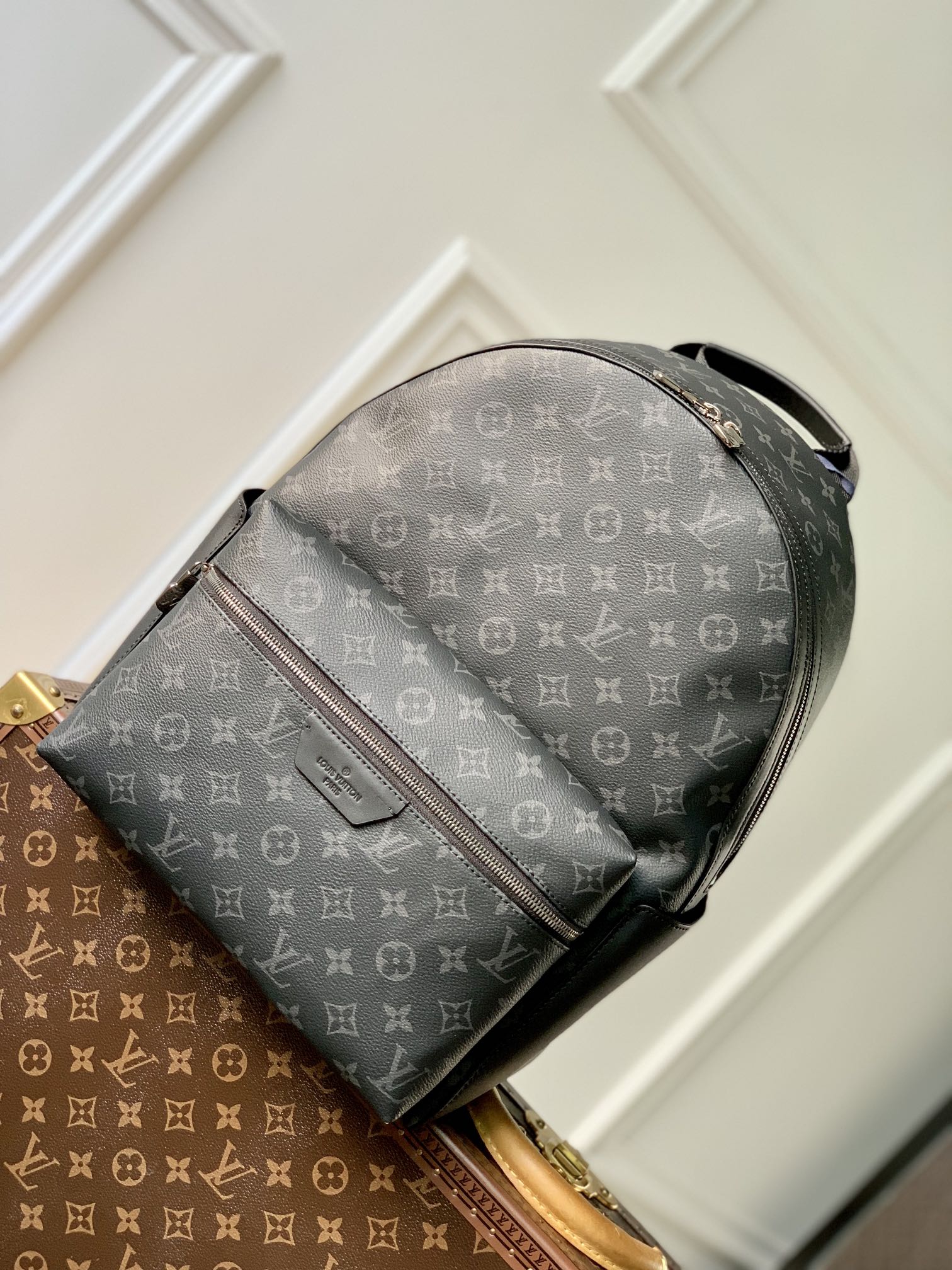 Louis Vuitton Classic Dark Grey Monogram Pattern Unisex Travel Backpack