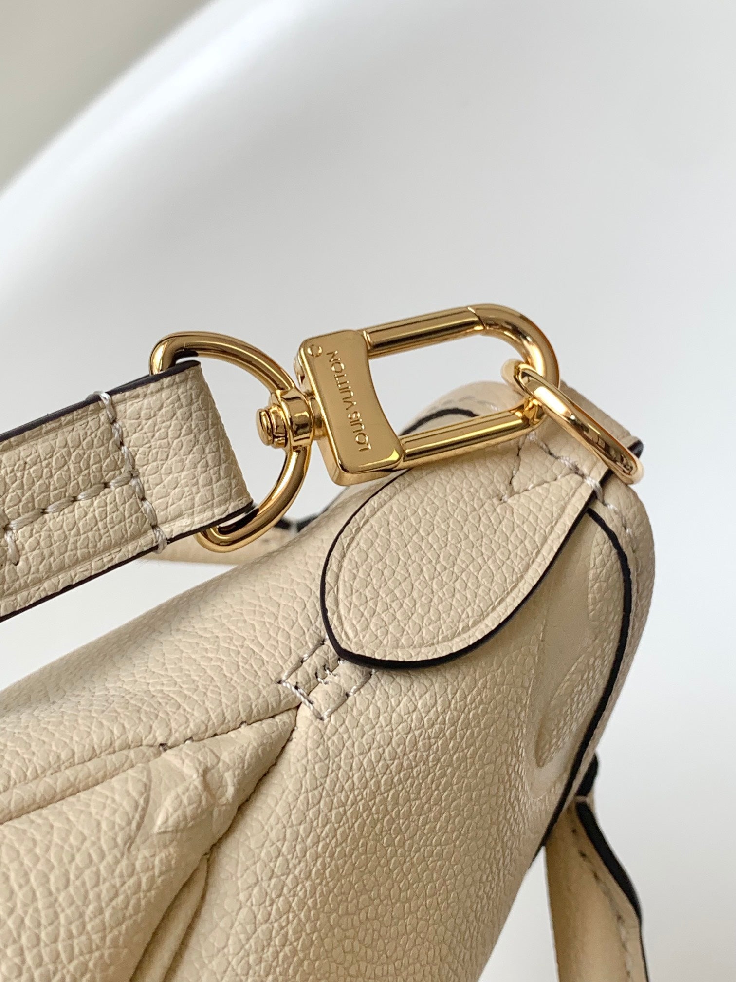 Louis Vuitton Classic Cream Embossed Textured Leather Top Handle Handbag