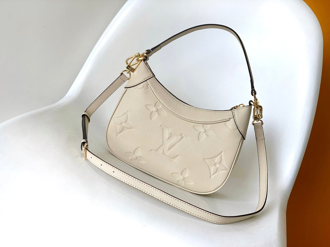 Louis Vuitton Cream Embossed Leather Crescent Shoulder Bag with Gold Hardware